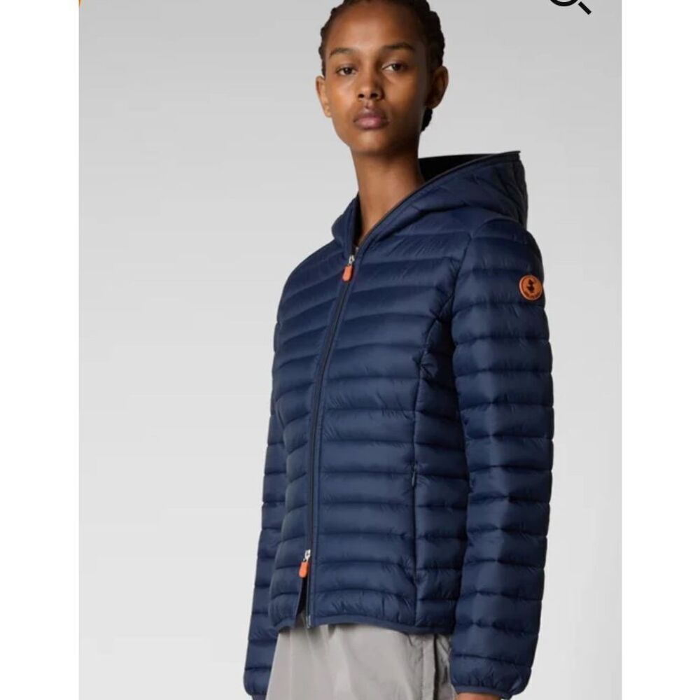 Save The Duck Daisy Hooded Puffer Jacket in Navy Size XS